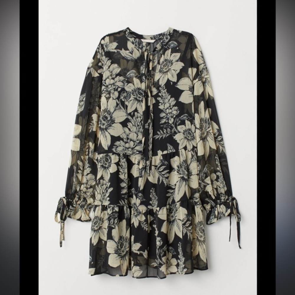Floral Black and White Women's Dress